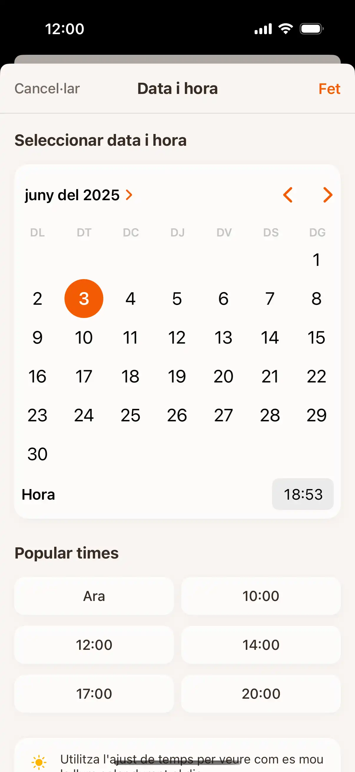 Time travel interface showing date and time picker to check sun position at future or past moments