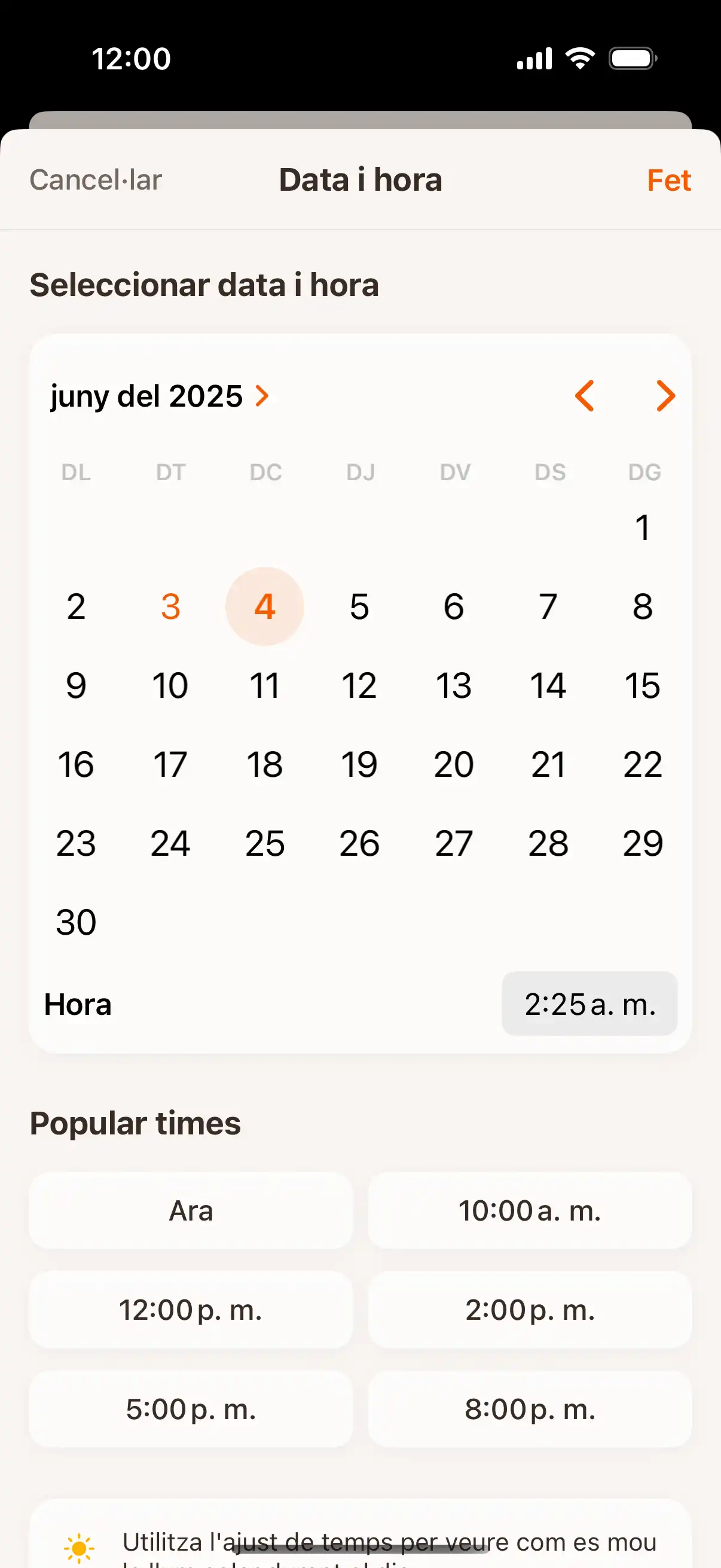 Time travel interface showing date and time picker to check sun position at future or past moments