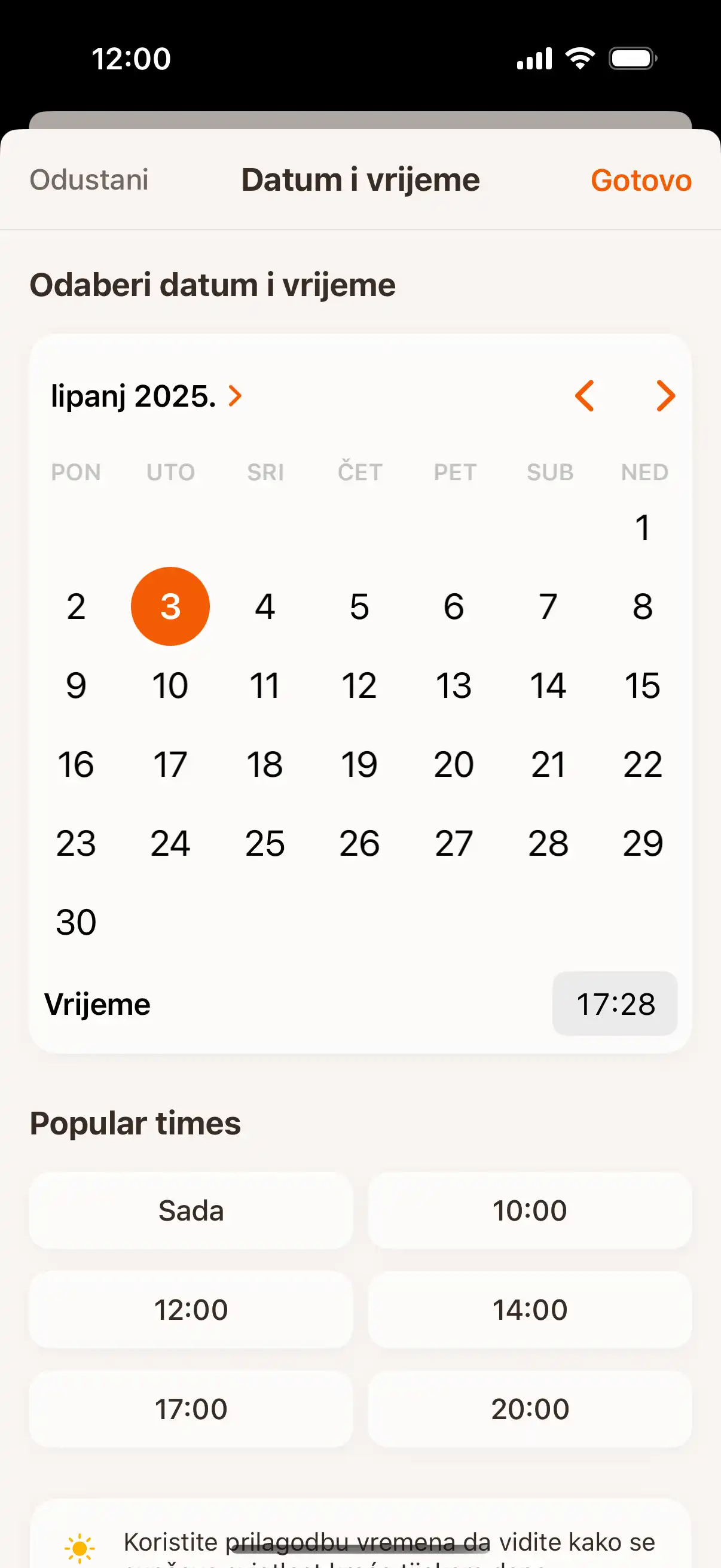 Time travel interface showing date and time picker to check sun position at future or past moments