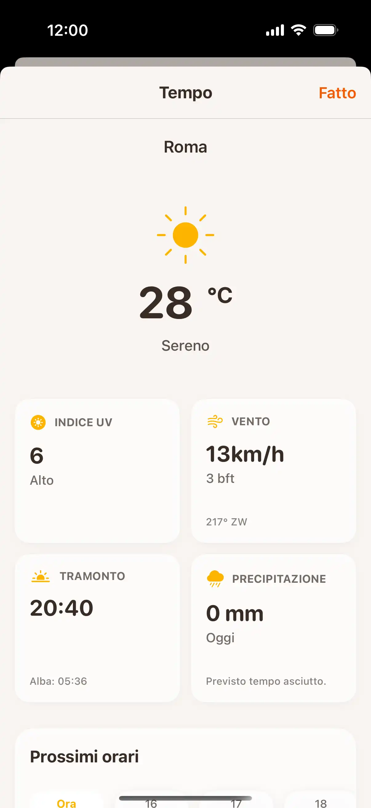 Weather forecast screen showing detailed hourly and daily weather predictions with temperature and precipitation data