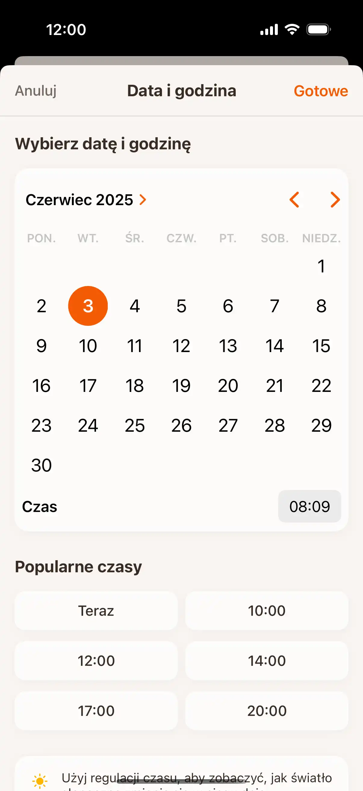 Time travel interface showing date and time picker to check sun position at future or past moments