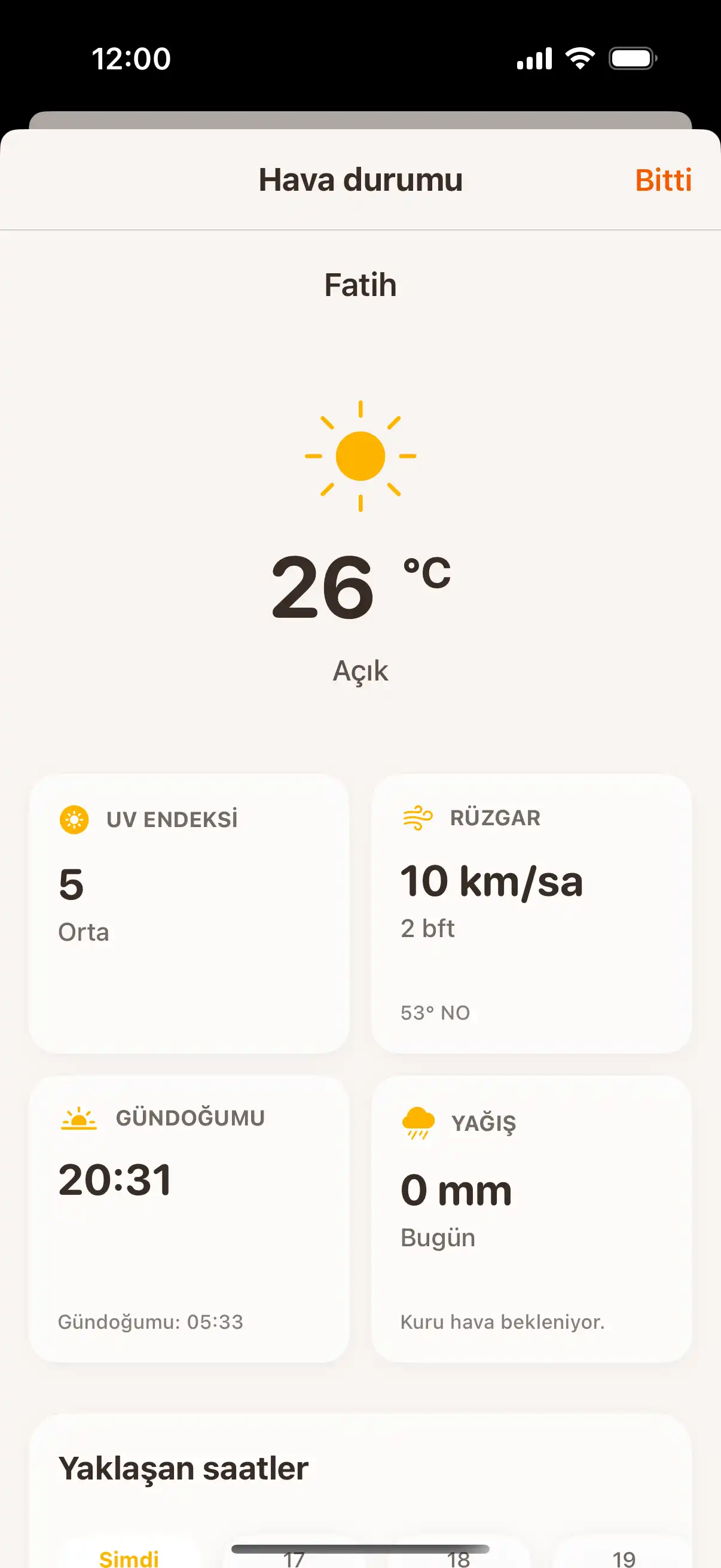 Weather forecast screen showing detailed hourly and daily weather predictions with temperature and precipitation data