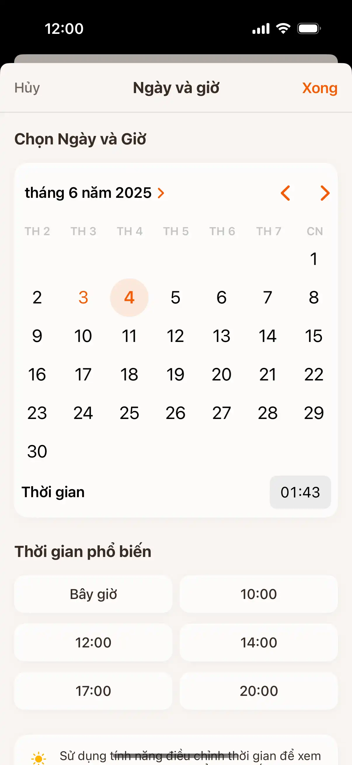 Time travel interface showing date and time picker to check sun position at future or past moments